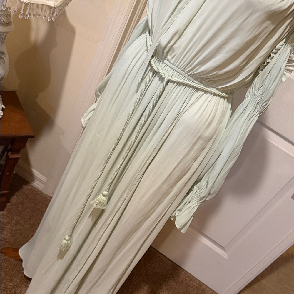 Forever 21 Off Shoulder Seafoam Maxi Dress Small Sheer Wrap NWT - Picture 7 of 14